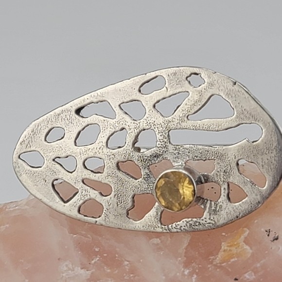 CITRINE ZIRCONIA CRYSTAL RING HANDMADE IN STERLING SILVER METAL SIZE 9 - Picture 8 of 10